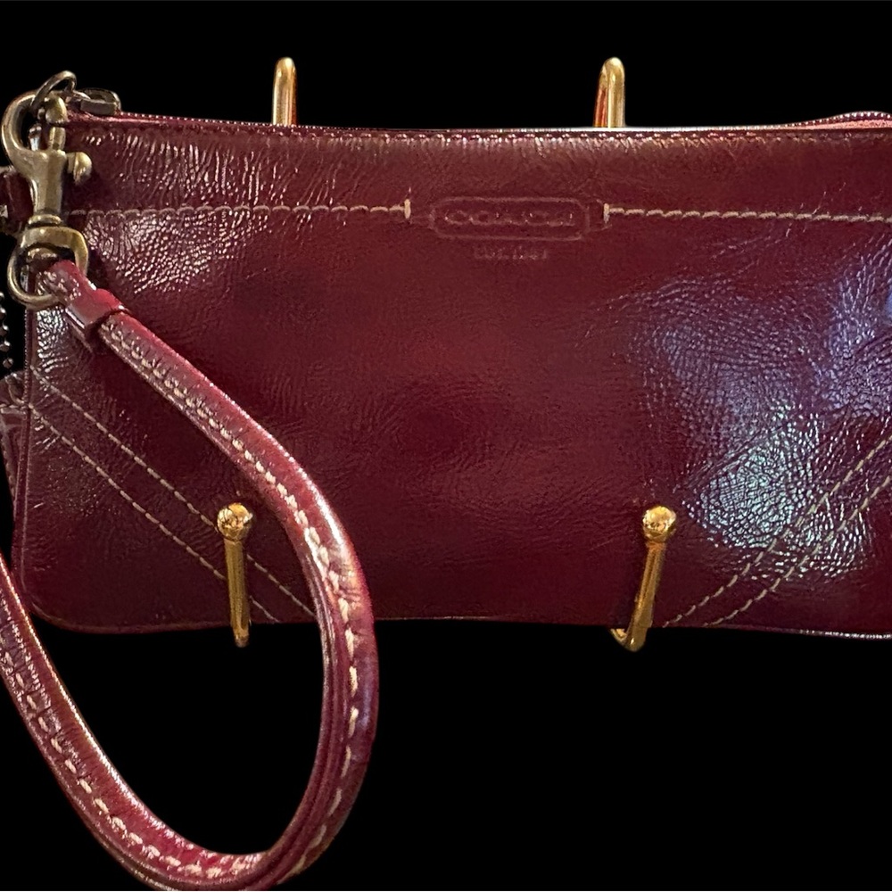 Coach Red Leather Wristlet with Contrast Stitching